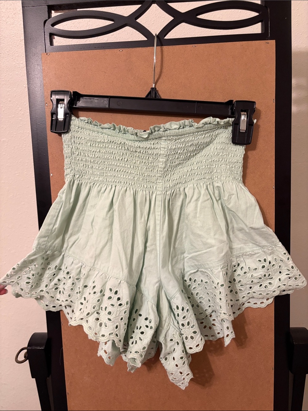 Bershka Soft Green Smocked Waist Shorts
